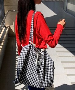 バッグ チェックショルダーエコバッグ BLACK