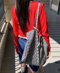 バッグ チェックショルダーエコバッグ BLACK