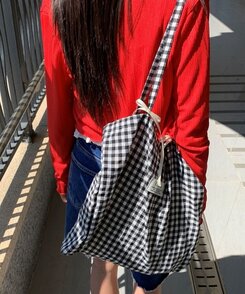 バッグ チェックショルダーエコバッグ BLACK