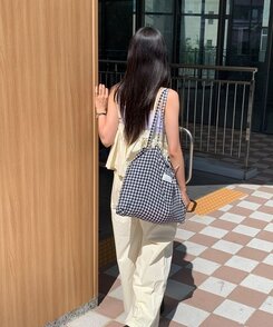 バッグ チェックショルダーエコバッグ BLACK