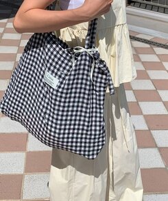 バッグ チェックショルダーエコバッグ BLACK