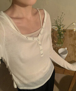 長袖Tシャツ シースルーボタンリブ長袖Tシャツ IVORY