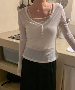 長袖Tシャツ シースルーボタンリブ長袖Tシャツ IVORY