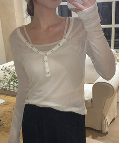 長袖Tシャツ シースルーボタンリブ長袖Tシャツ IVORY