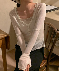 長袖Tシャツ シースルーボタンリブ長袖Tシャツ IVORY