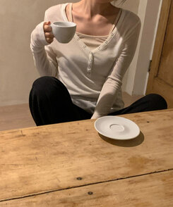 長袖Tシャツ シースルーボタンリブ長袖Tシャツ IVORY