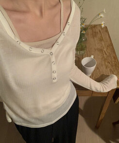 長袖Tシャツ シースルーボタンリブ長袖Tシャツ IVORY