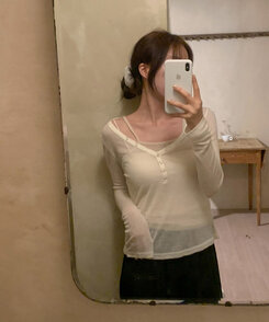 長袖Tシャツ シースルーボタンリブ長袖Tシャツ IVORY