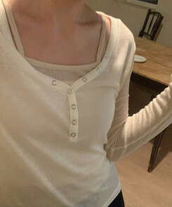 長袖Tシャツ シースルーボタンリブ長袖Tシャツ IVORY