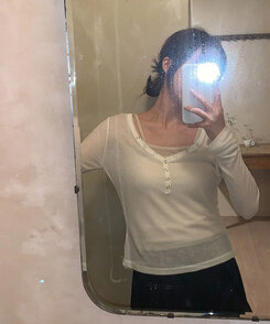 長袖Tシャツ シースルーボタンリブ長袖Tシャツ IVORY