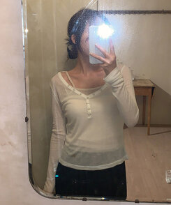 長袖Tシャツ シースルーボタンリブ長袖Tシャツ IVORY