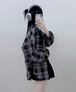 シャツ シースルールーズフィットチェックシャツ BLACK