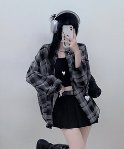 シャツ シースルールーズフィットチェックシャツ BLACK