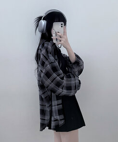シャツ シースルールーズフィットチェックシャツ BLACK