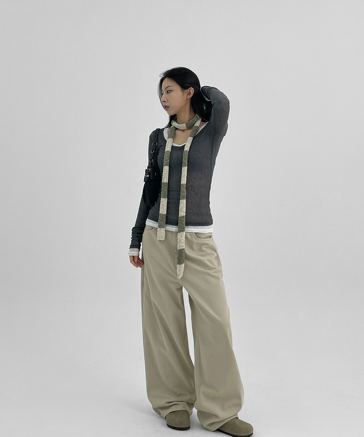 シンプルワイドコットンパンツ５色 BEIGE