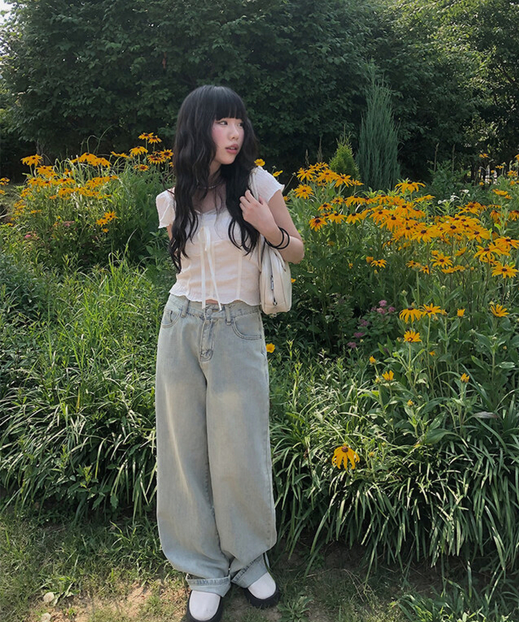 レースリボン半袖Tシャツ IVORY
