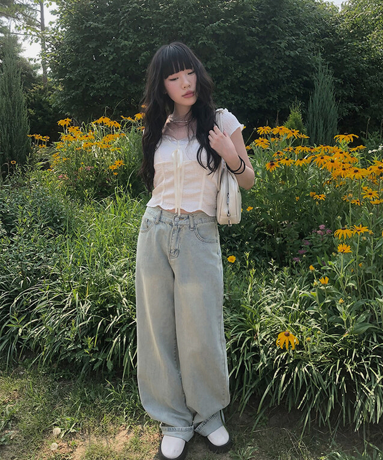 レースリボン半袖Tシャツ IVORY