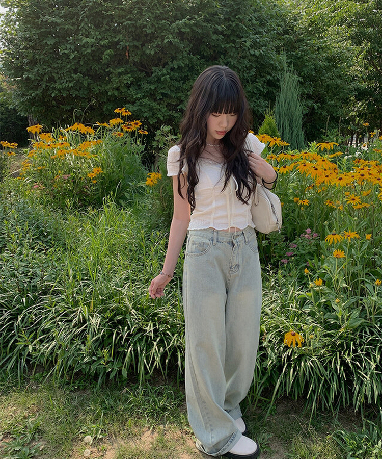 レースリボン半袖Tシャツ IVORY