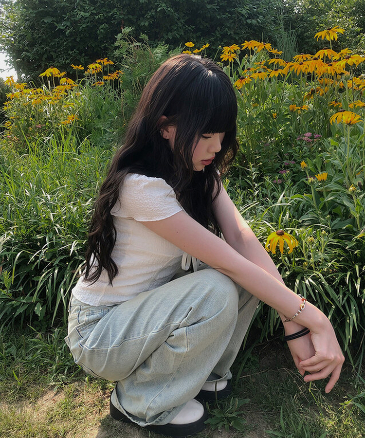 レースリボン半袖Tシャツ IVORY