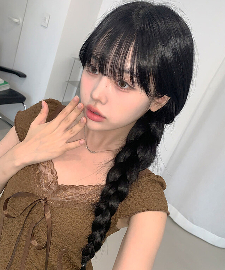 レースリボン半袖Tシャツ BROWN