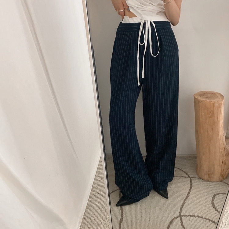 ストラップワイドスラックス NAVY