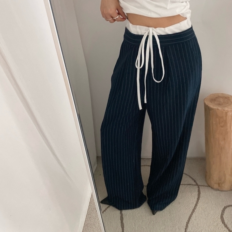 ストラップワイドスラックス NAVY