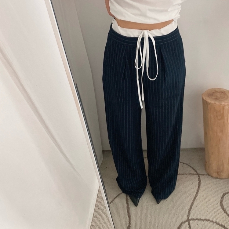 ストラップワイドスラックス NAVY