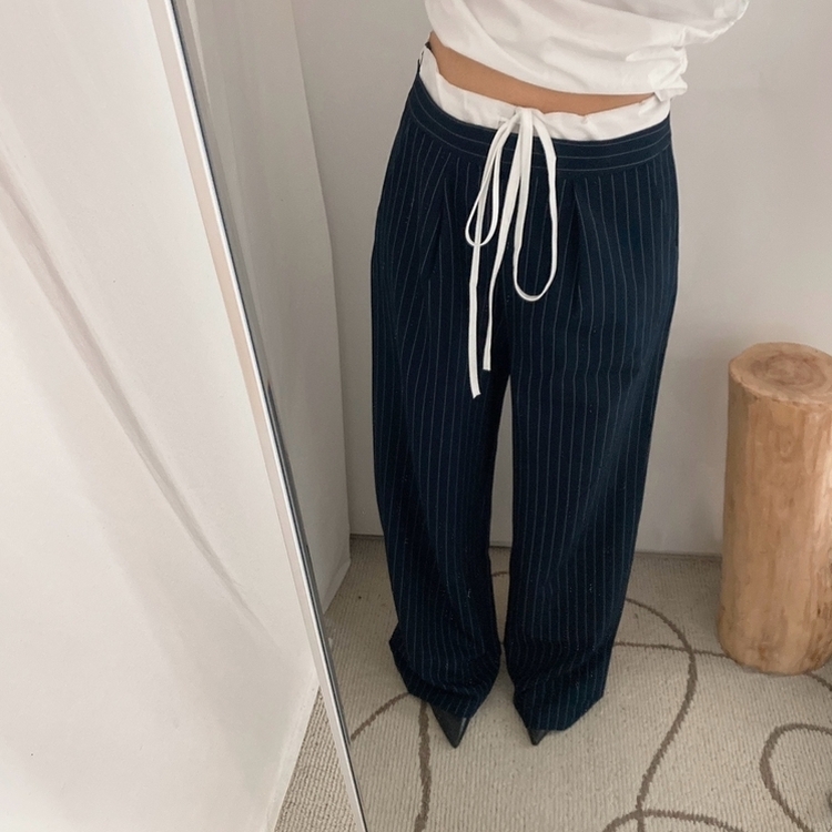 ストラップワイドスラックス NAVY