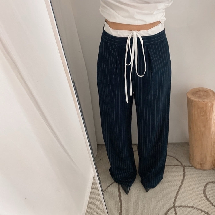 ストラップワイドスラックス NAVY