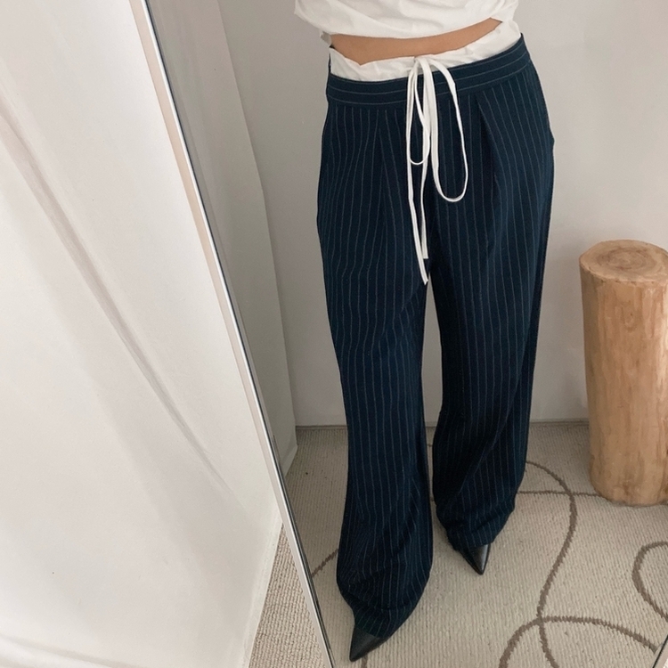 ストラップワイドスラックス NAVY