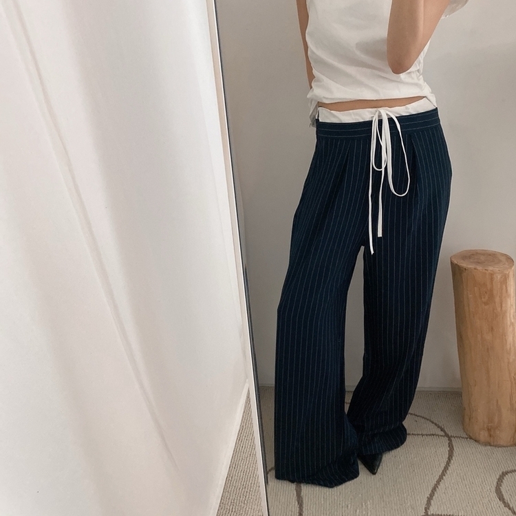 ストラップワイドスラックス NAVY