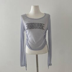 レタリングシースルーオフショルダー長袖Tシャツ