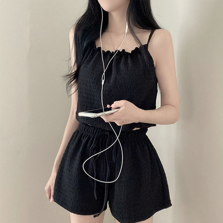 SET】サマークロップノースリーブ バンディングショートパンツ