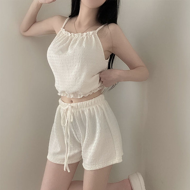 SET】サマークロップノースリーブ バンディングショートパンツ