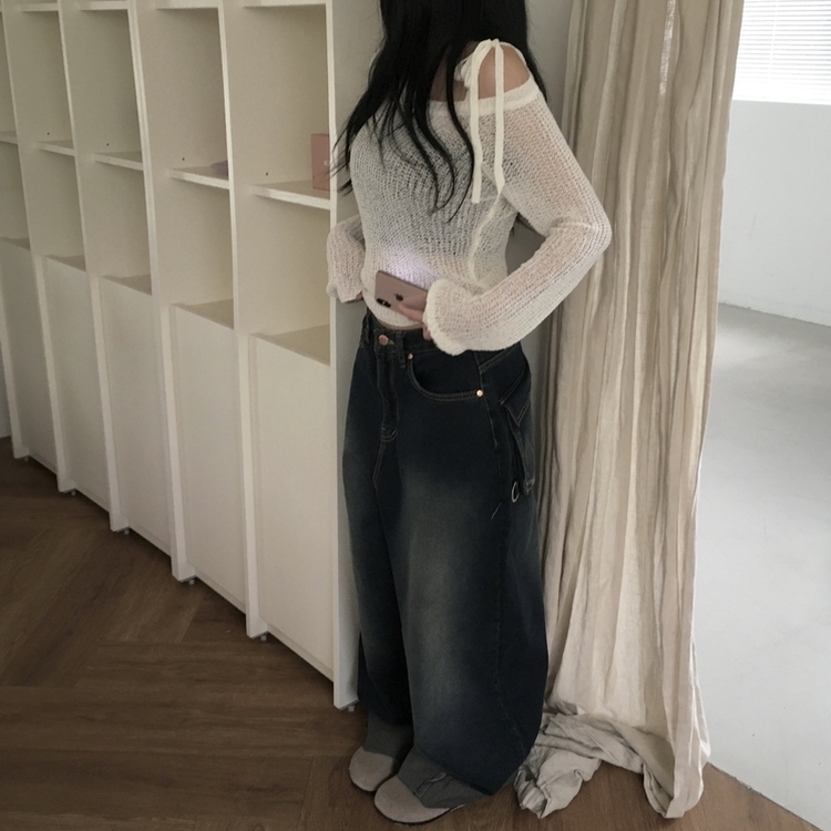 アンバランスリボンシースルーサマーニット５色 IVORY