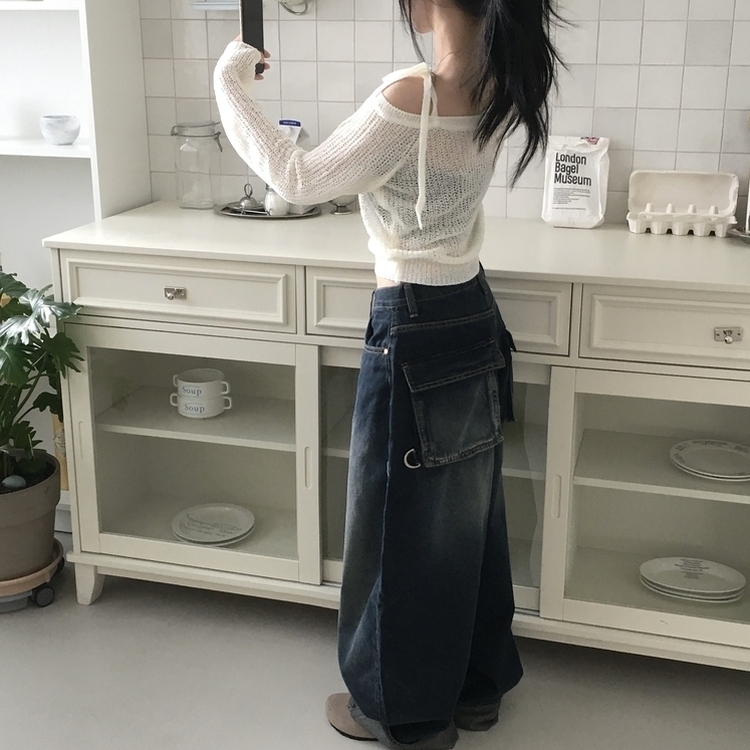 アンバランスリボンシースルーサマーニット５色 IVORY