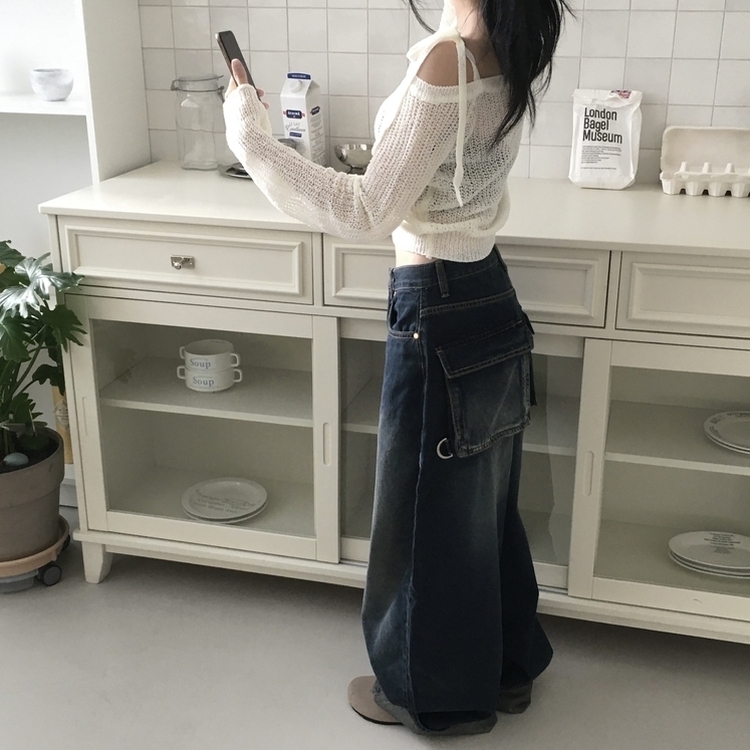 アンバランスリボンシースルーサマーニット５色 IVORY