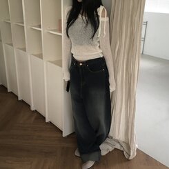 ニット アンバランスリボンシースルーサマーニット5色 IVORY