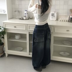 ニット アンバランスリボンシースルーサマーニット5色 IVORY