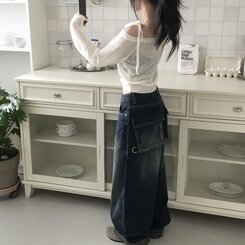 ニット アンバランスリボンシースルーサマーニット5色 IVORY