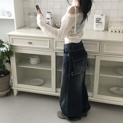 ニット アンバランスリボンシースルーサマーニット5色 IVORY