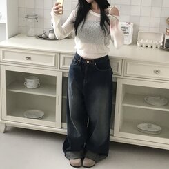 ニット アンバランスリボンシースルーサマーニット5色 IVORY