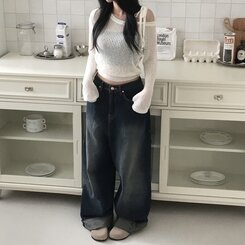 ニット アンバランスリボンシースルーサマーニット5色 IVORY