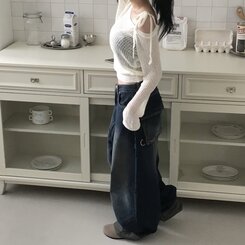 ニット アンバランスリボンシースルーサマーニット5色 IVORY