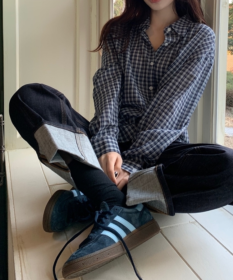 カジュアル長袖チェックシャツ NAVY