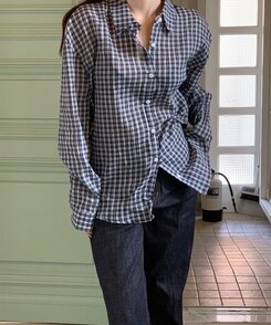 シャツ カジュアル長袖チェックシャツ NAVY