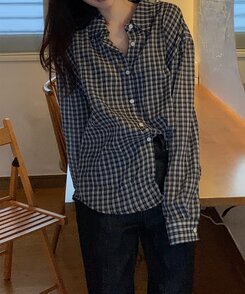 シャツ カジュアル長袖チェックシャツ NAVY