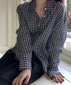 シャツ カジュアル長袖チェックシャツ NAVY
