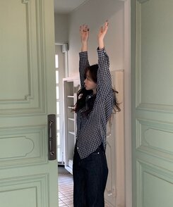 シャツ カジュアル長袖チェックシャツ NAVY