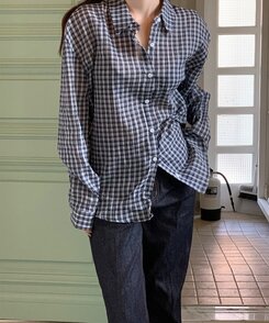 シャツ カジュアル長袖チェックシャツ NAVY